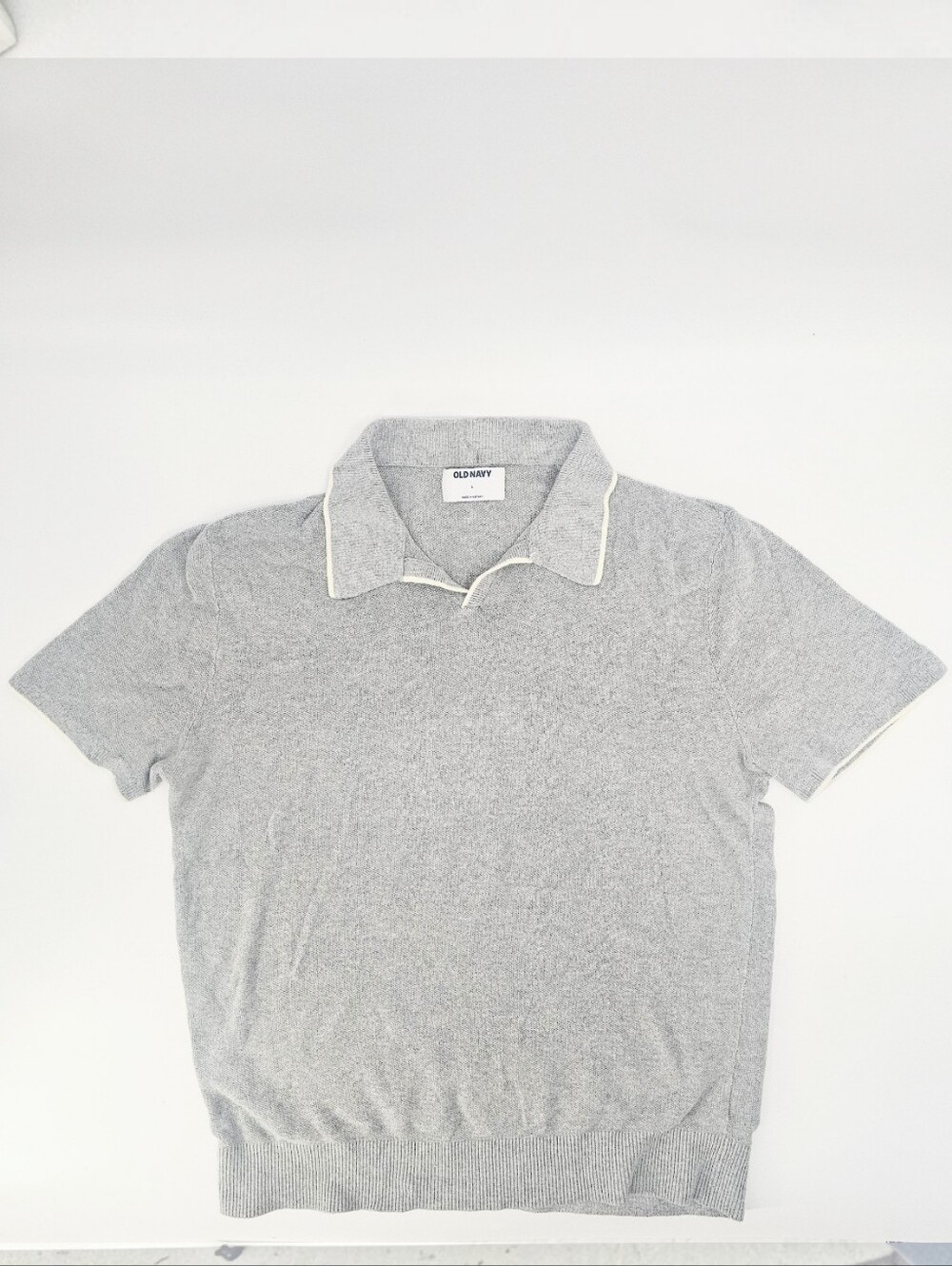 Old Navy Men's Gray Sweater Polo Large 100% Cotton Knit Short Sleeve Preppy